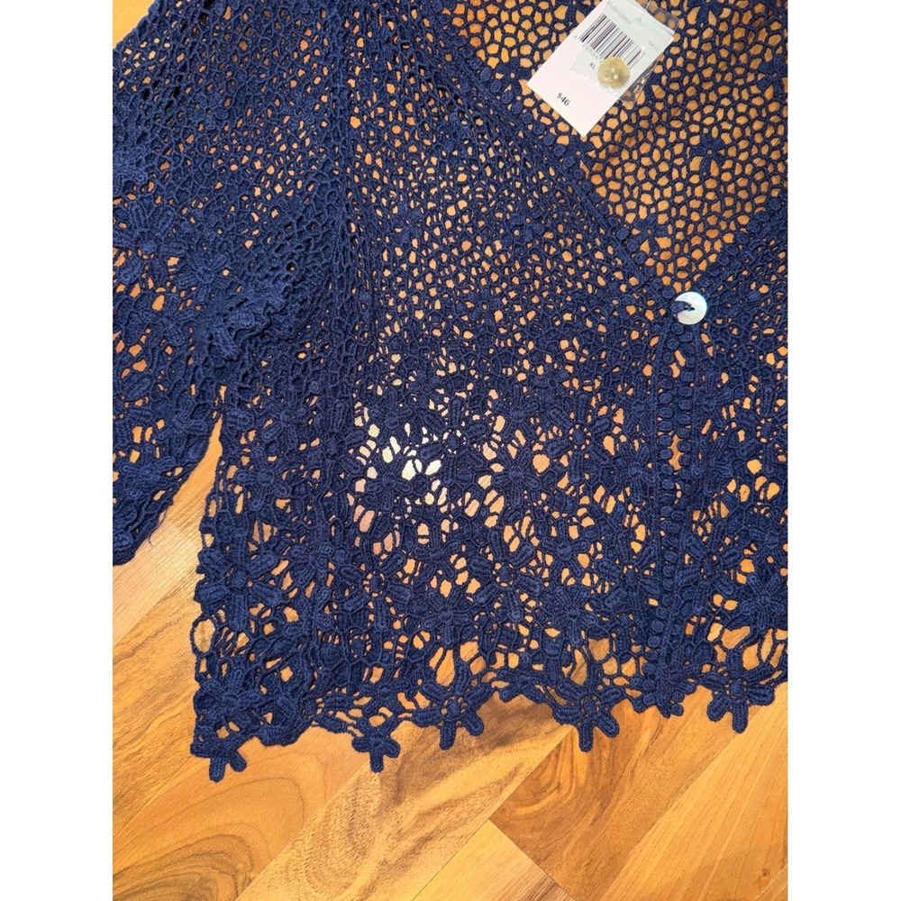 Rabbit Rabbit Rabbit Designs Crochet Shrug XL Navy New Floral Lace Cardigan - Picture 4 of 5